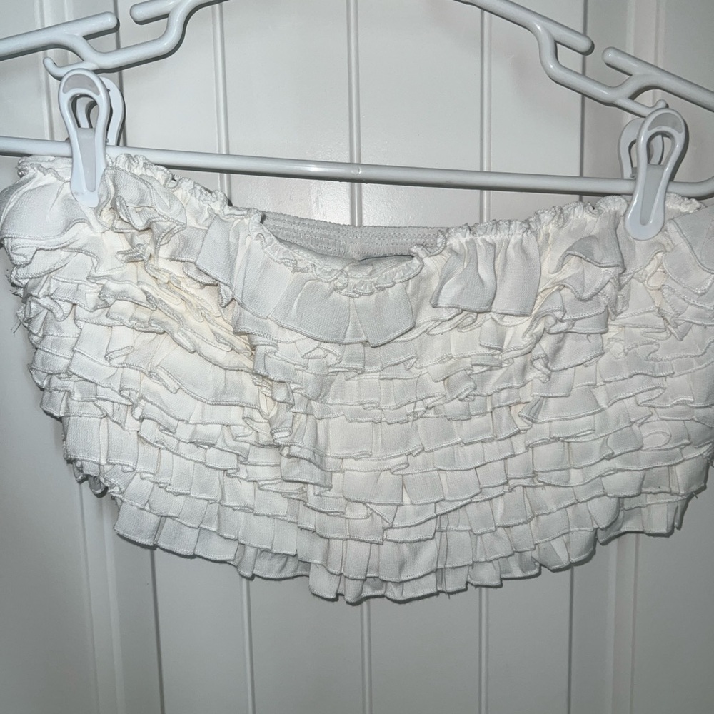 Zara Ivory Ruffled Off-Shoulder Bandeau Crop Top
